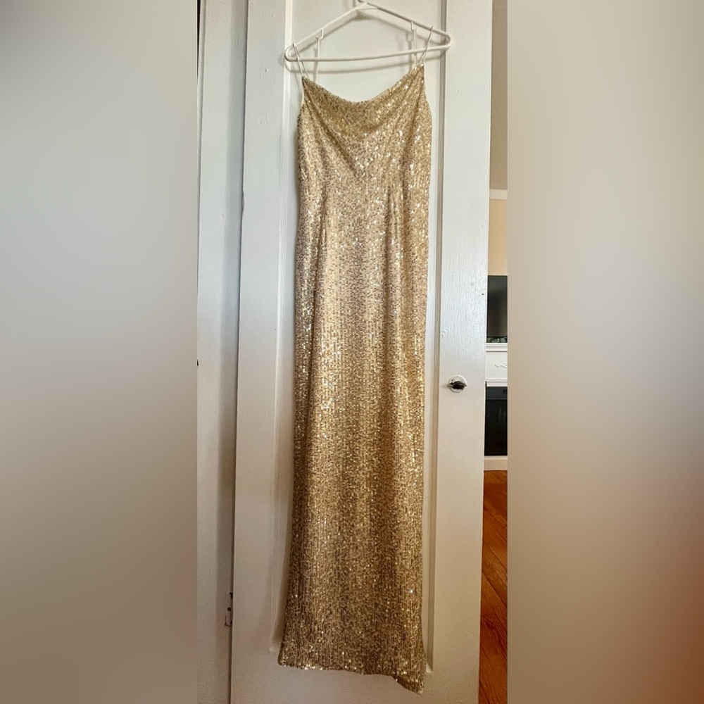 ASOS Design Sequin Cowl Neck Gown in Gold NWT